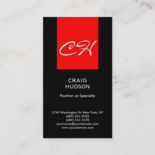 Black Red Chic Monogram Professional Business Card