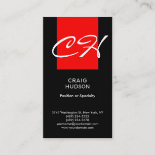 Black Red Chic Monogram Professional Business Card
