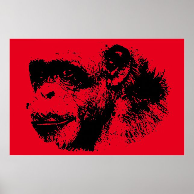 Black & Red Chimpanzee Pop Art Poster (Front)