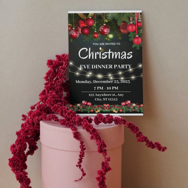 Black Red christmas eve dinner party Invitation (Creator Uploaded)