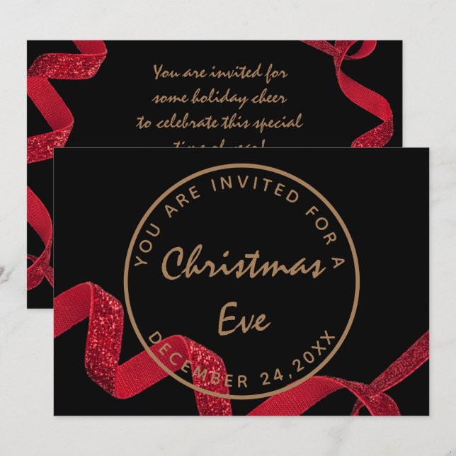 Black Red Christmas Eve Dinner Winter Invitation (Front/Back)