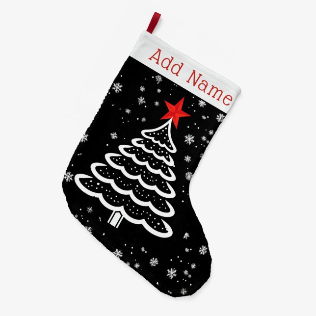 Black & Red Christmas Large Christmas Stocking (Front (Hanging))