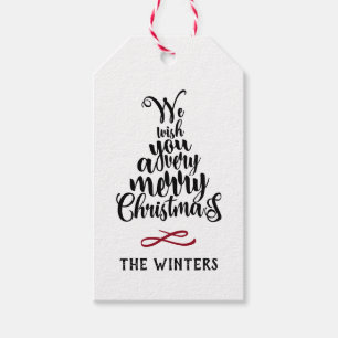 Black &Red Christmas Tree Lettering Holiday Gift Tags