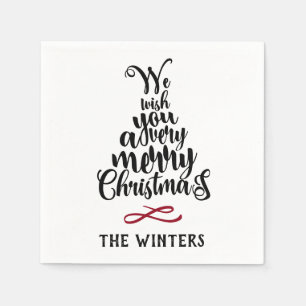 Black & Red Christmas Tree Lettering Holiday Napkin