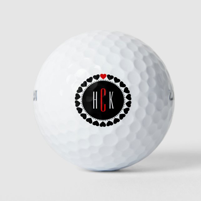 Black & Red Circle Valentines Hearts Golf Balls (Front)
