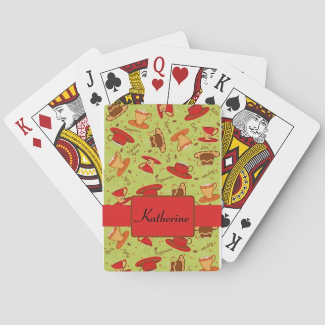 Black & Red Coffee Cup Pattern Personalised Playing Cards (Back)