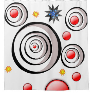 black, red, colourful white shower curtain