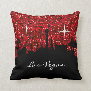 Black & Red Confetti Glitter Las Vegas Skyline Cushion