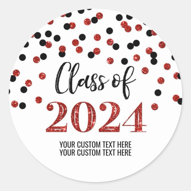 Black Red Confetti Graduation 2024 Classic Round Sticker (Front)