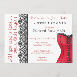 Black & Red Corset Lingerie Bridal Shower Invite