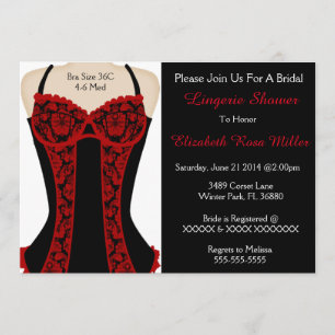 Black & Red Corset Lingerie Shower Invite