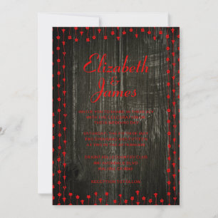 Black & Red Country Barn Wood Wedding Invitations