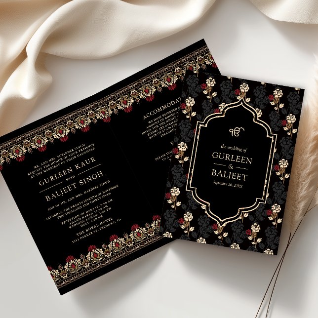 Black Red Cream Ikat All in One Sikh Wedding Invitation (Creator Uploaded)