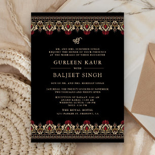 Black Red Cream Ikat Anand Karaj Sikh Wedding Invitation