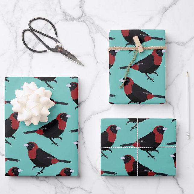 Black Red Crimson-Collared Tanager Bird Songbird Wrapping Paper Sheet (Front)