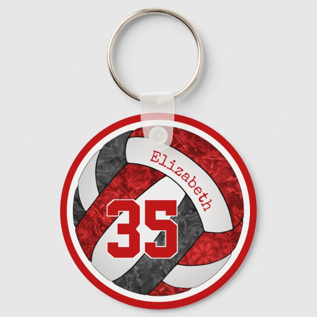 black red custom girls volleyball team colours key ring (Front)