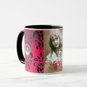 BLACK RED DAMASK GEMSTONE  PHOTO TEMPLATE MUG
