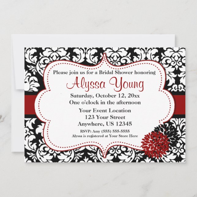Black Red Damask Invitation (Front)