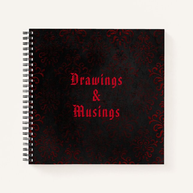 Black & Red Damask Pattern Gothic Notebook (Front)