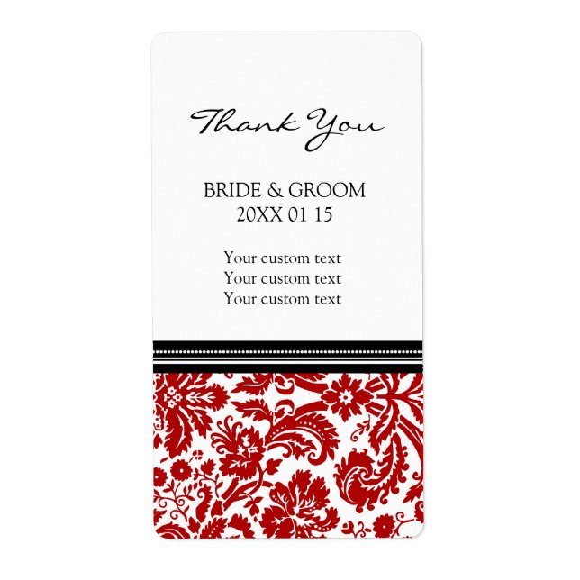 Black Red Damask Pattern Wedding Labels (Front)
