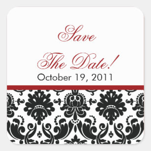 Black & Red Damask Save the Date Wedding Sticker