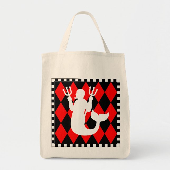 Black & Red Diamonds Merman Tote Bag (Front)