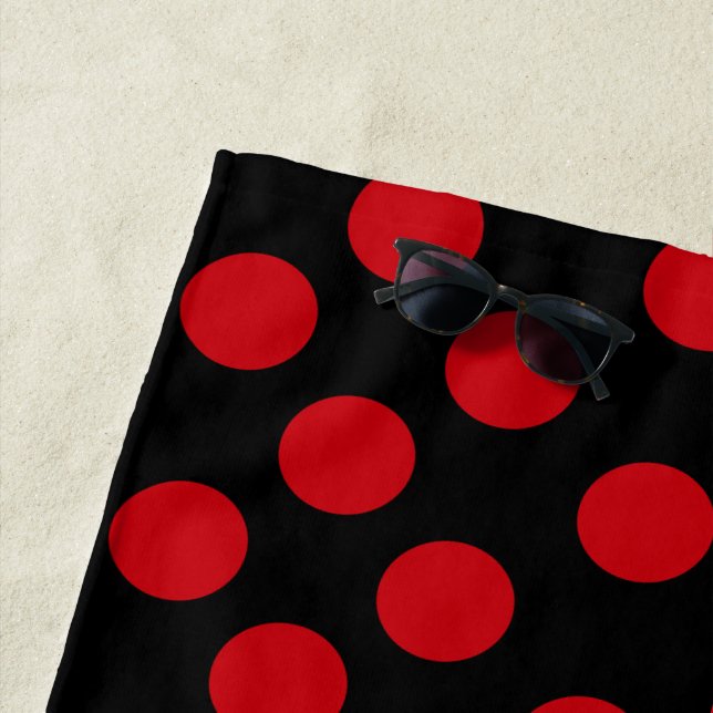 Black Red Dots Beach Towel - Custom Colours (In Situ)