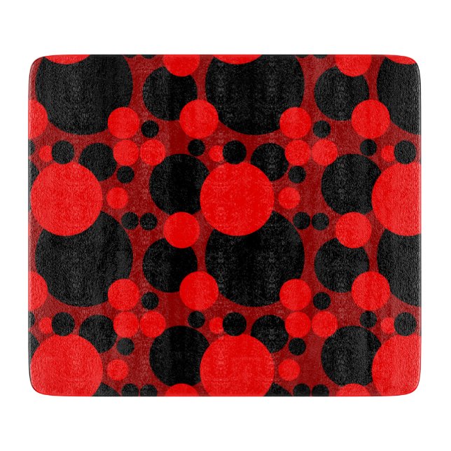 Black red dotted circles glass cutting board (Front)