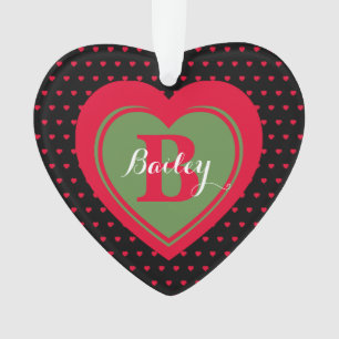 Black & Red Dotted Hearts Personalised Keepsake Ornament