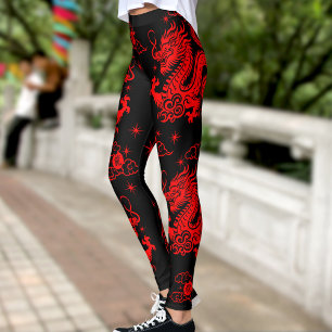 Black Red Dragon Chinese Lunar New Year Modern Leggings
