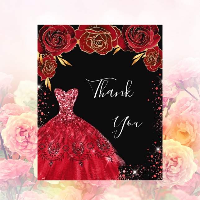 Black red dress floral birthday budget thank you flyer (Creator Uploaded)