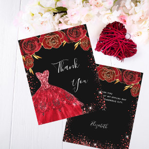 Black red dress floral birthday thank you