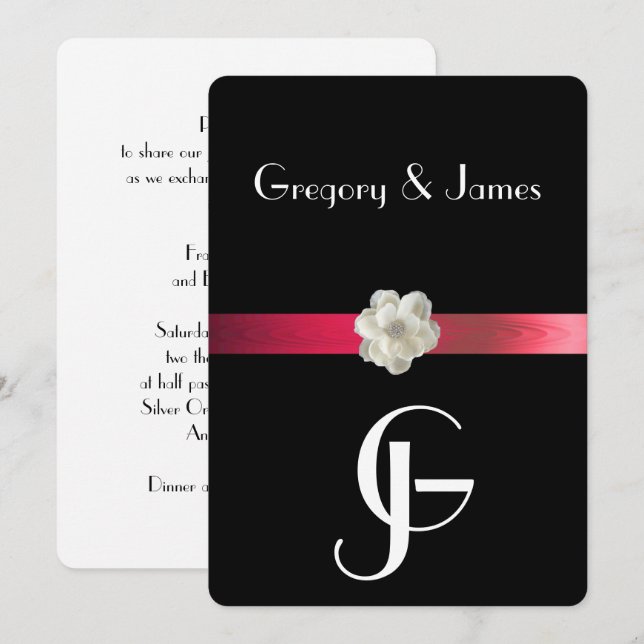 Black & Red Elegant Gay/Lesbian Wedding Invitation (Front/Back)
