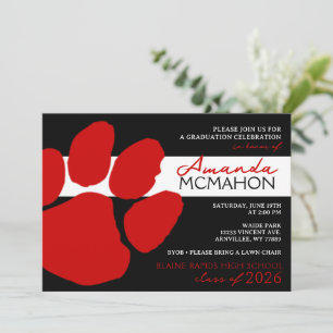 Black & Red Elegant Pawprint (Photo Back) Invitation