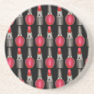 Black Red Fashionista Lipstick Nail Polish Makeup Coaster