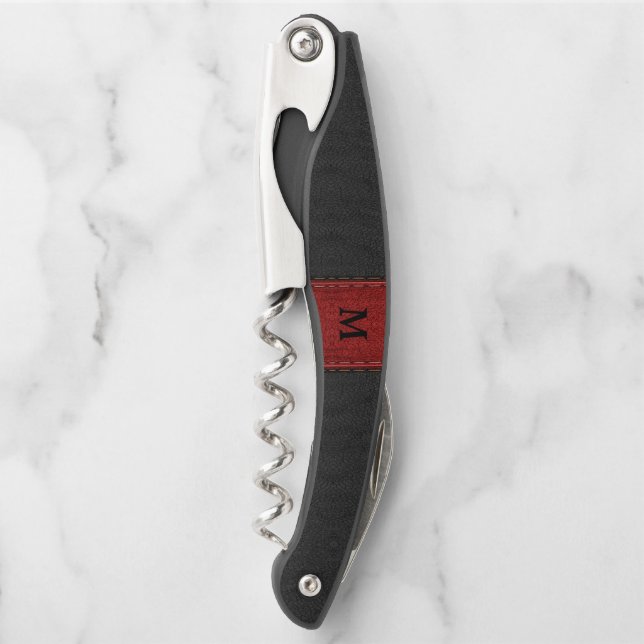 Black & red faux leather corkscrew (Front)