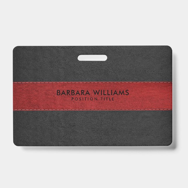 Black & Red Faux Leather ID Badge (Front)