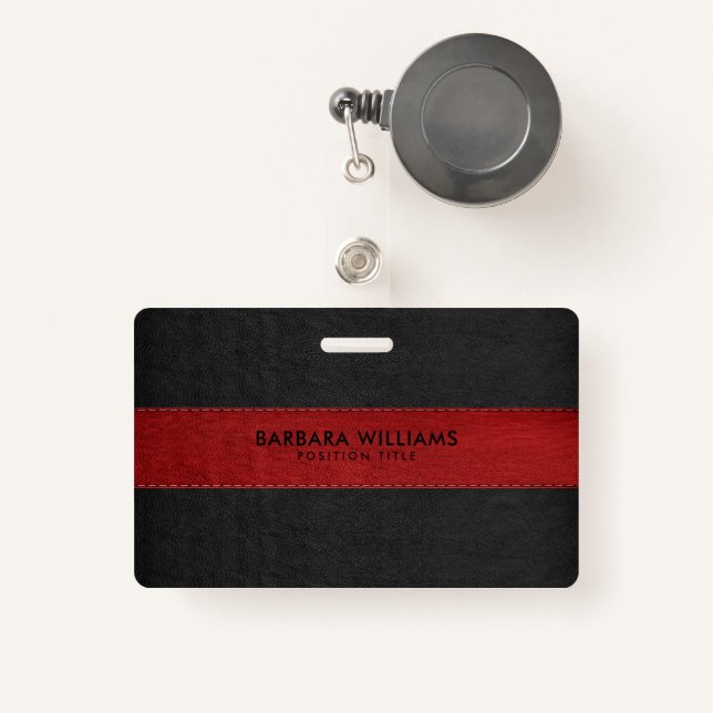 Black & Red Faux Leather ID Badge (Front with Retractable)