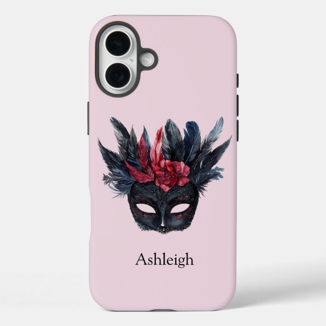 Black Red Feathers Mask Case-Mate iPhone Case (Back)