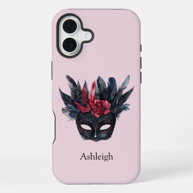 Black Red Feathers Mask iPhone Case (Back)