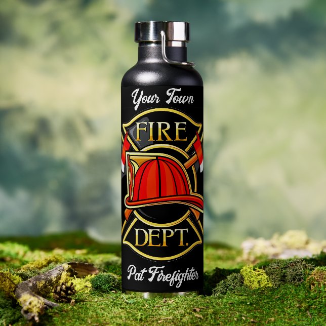 Black & Red Firefighter Emblem Water Bottle (Outdoor)