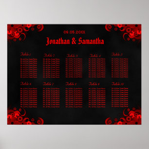 Black & Red Floral 10 Wedding Tables Seating Chart