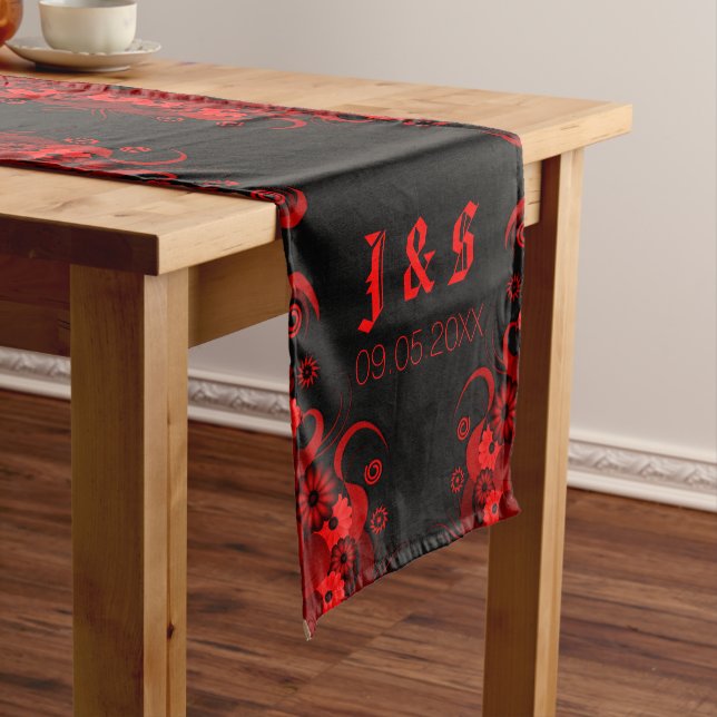 Black & Red Floral 16 x 90 Table Runners (In Situ)