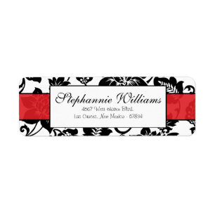 Black/Red Floral Damask Wedding Address Label