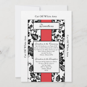 Black/Red Floral Damask Wedding Directions Card