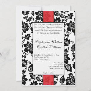 Black/Red Floral Damask Wedding Invitation