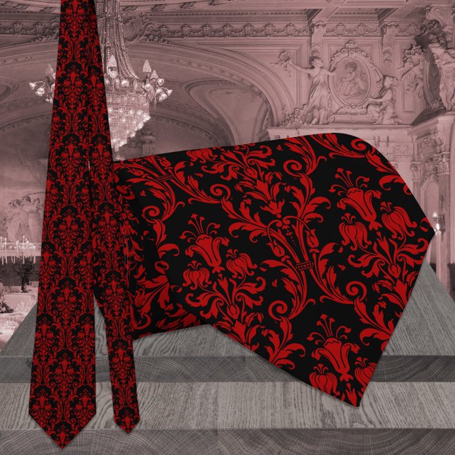 Black & Red Floral Damask Wedding Tie (Creator Uploaded)