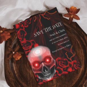 Black red floral dark moody gothic skull halloween save the date