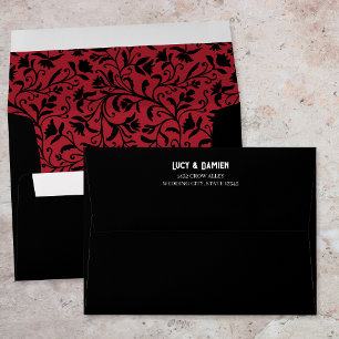 Black Red Floral Goth Wedding Envelope