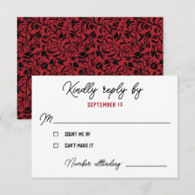 Black Red Floral Goth Wedding RSVP